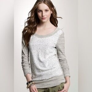 J CREW Sequin Front Panel Relaxed Fit Scoop Neck Heather Grey Slouchy Shirt